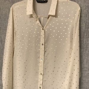 Zara Cream and Gold Polka Dot long sleeve blouse